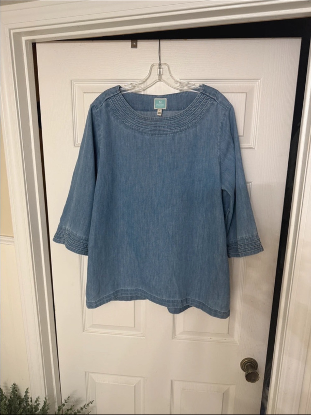 Martha Stewart Light Blue Denim Tunic with Embroidered Yoke